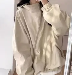 ベージュ フード付き オーバーサイズジャケット