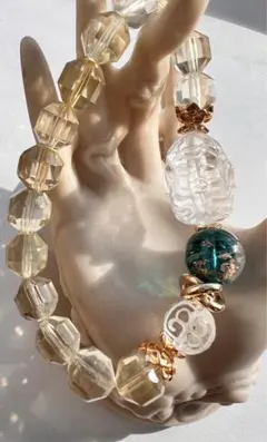 ★展★瑠璃玉とお祈りガネーシャ様❀キラキラのレモンクォーツが美しい！透明感抜群