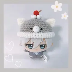ちびぐるみ ぬい服 クマちゃんスイーツ帽子 白×黒 ハンドメイド 編み物
