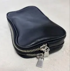 ブラックレザー クラッチバッグ ダブルファスナー