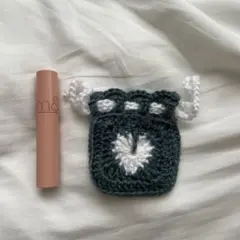 編み物　AirPodsケース　ハート巾着　ハンドメイド