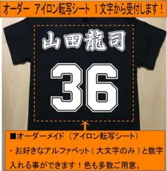 【アイロン転写シート】 ユニフォーム　オーダー 1文字からでもO.K