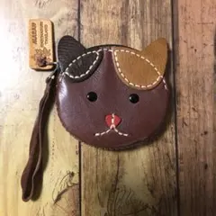 牛革 ネコ型 小物入れ 財布 猫 レザー 茶色 コインケース 小銭入れ 本革