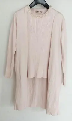 アプワイザーリッシェ 半袖ニット 長袖カーディガン アンサンブル ピンク パール