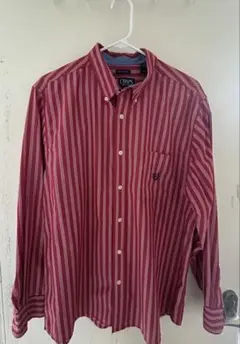 CHAPS イージーケア 長袖シャツ L/G 赤/白ストライプ