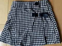 ベルト付　ハウンドトゥース柄フレアスカート　S