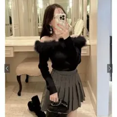 GRL ファーオフショルダーニットトップス an1271 Mサイズ