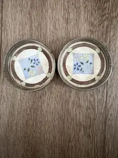 【アンティーク】ガラスコースター 昭和レトロ ガラス絵 花柄 古民具 古道具