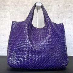 【美品】FALORNI イントレチャート レザー パープル A4 トートバッグ