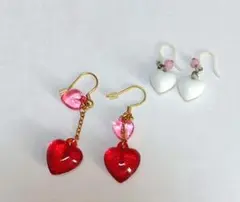 ハート型ピアスセット 赤・白まとめ売り