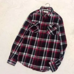 famock 厚手 ネルシャツ M ヘビーネル チェック柄 ネイビー×レッド