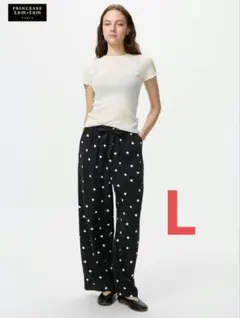 ユニクロ　レーヨンプリントロングパンツ ドット　L