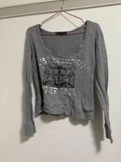 グレー 長袖 Tシャツ プリントデザイン