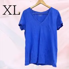 MERONA 青いリネン風VネックTシャツ XL