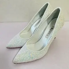 【極美品】DIANA ダイアナ グリッター パンプス 23cm ホワイト 結婚式
