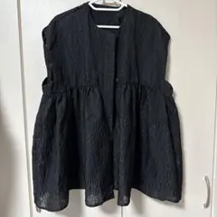 割引！ジャガード生地 黒 フレアベスト ゆったり Mサイズ