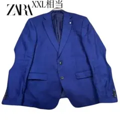 ZARA メンズ　リネン　エルボーパッチ　テーラードジャケット XXL相当 青