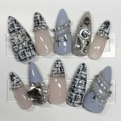 ネイルチップ 現品 ツイード フレンチ 埋めつくし キラキラ クリスマス