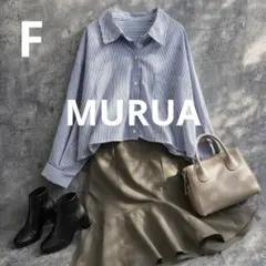 n57【MURUA】ストライプクロップドカラーシャツ 長袖 ショート丈