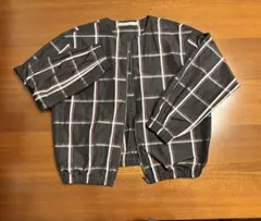 ナイロンジャケット 黒 グレー チェック柄