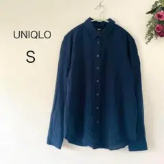 2552【UNIQLO】レーヨンブラウス(S)柔らかい　ネイビー　ベーシック