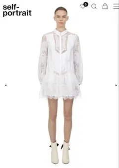 self portrait ワンピース　シャツ　レース　長袖　ホワイト　白