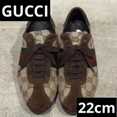 【美品】GUCCI グッチ スウェード スニーカー GG ライン ブラウン 茶色