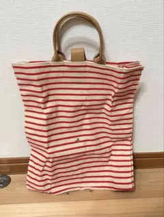 FFI イタリア製赤×白ストライプ キャンバストートバッグ 折りたたみ可 新品