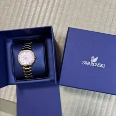 稼働/新品電池 SWAROVSKI クォーツ 純正ベルト ゴールド 腕時計 2針
