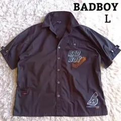 BADBOY バッドボーイ ロゴプリント 半袖 ワークシャツ ブラック Lのサムネイル