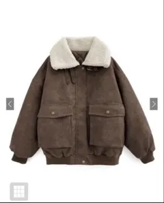 ブラウン ボア襟 ムートンコート　GRL