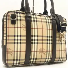 【美品】バーバリー ノバチェック ホースロゴ ビジネスバッグ 2way A4可