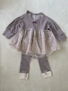 紫色フリル付きロンパース 、レギンスセット
