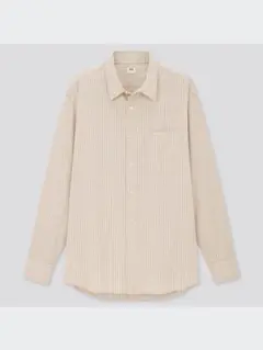 ユニクロ　EXファインコットンブロードストライプシャツ　ベージュ　Mサイズ