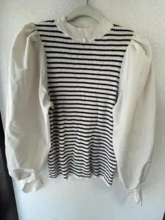 TIARA TIARA/タフタボリューム袖リブ ニット ティアラニット 長袖