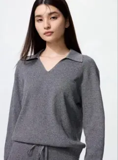 ユニクロ　ウォッシャブルニットリブポロセーター