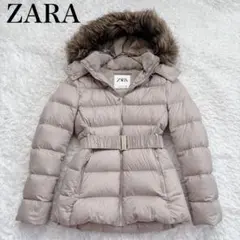 ザラ ダウン コート ジャケット ベージュ ボア 3way ゴールド金具 XS