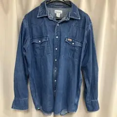 Carhartt ダークデニム 長袖シャツ ウエスタンスタイル　ダメージ品