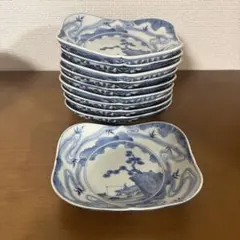 9客 明朝青花 古染付 太公望山水図 四角和皿 9客 明朝青花 古染付 太公望山水図 四角和皿 | Mercari