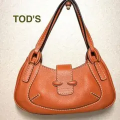 美品⭐️TOD'S ハンドバッグ ワンショルダーオレンジ シボ レザーのサムネイル