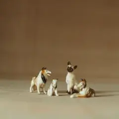 犬と猫のミニチュア陶器フィギュア 4体セット