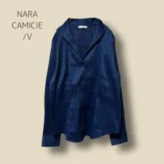 3226　【NARA CAMICIE】　長袖　シャツ　ブルー　ストライプ　Vのサムネイル
