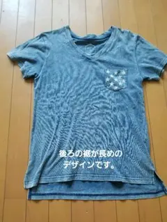 DENIFITS indigoインディゴブルー星ポケットT LサイズUSED古着
