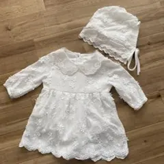 花柄 刺繍 新生児ドレス 退院 お宮参り お食い初め セレモニー　ベビードレス