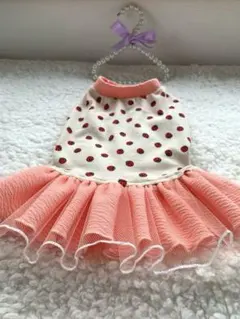 おっちぃ様専用　いちご模様フリル犬用ドレス（ピーチピンクワンピ）