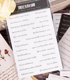 海外シール 英文字 筆記体 和紙ステッカー 9シート コラージュ素材 黒白灰色