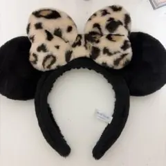 ミッキー耳カチューシャ ヒョウ柄リボン