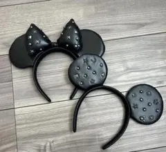 【美品】ディズニー ミッキー ミニー カチューシャ レザー セット売り