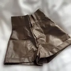 GRL レザーショートパンツ ハイウエスト ブラウン S