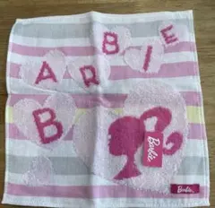 【新品未使用】Barbie ミニタオル ハンカチ ピンク ストライプのサムネイル